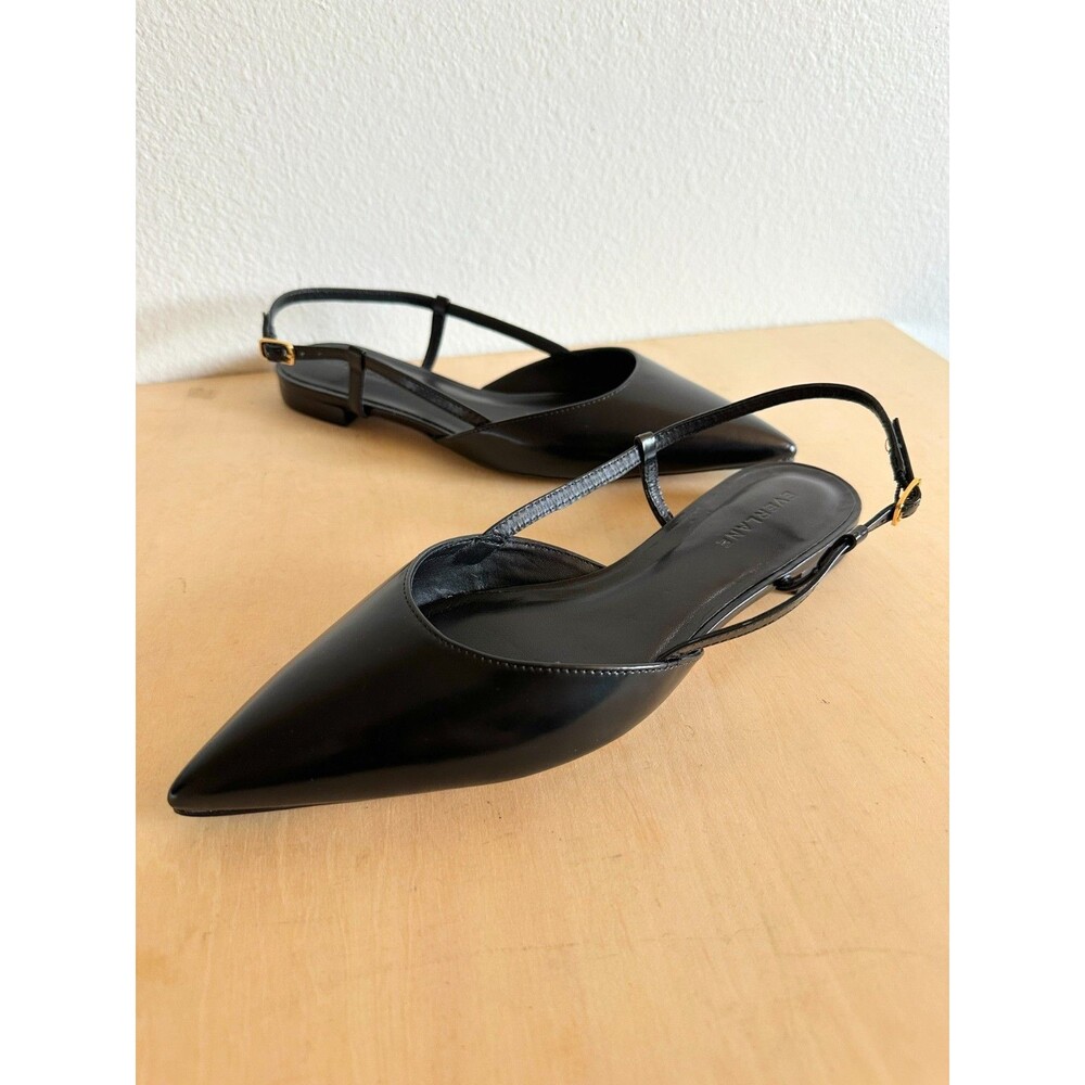 NEW Everlane The Studio Slingback Flat in Black Leather Career Workwear Womens 7